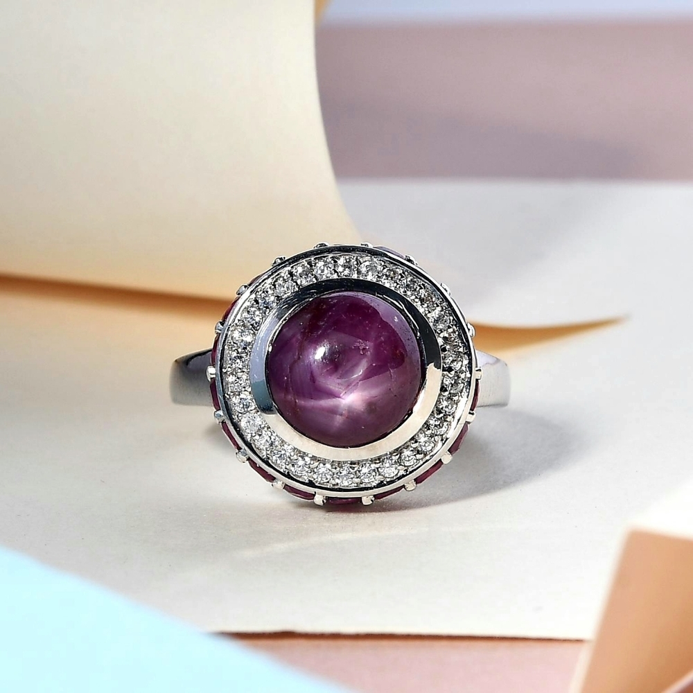 NWT RARE INDIAN STAR RUBY & MULTI GEMSTONE PLATINUM OVER STERLING RING S… - Picture 2 of 6